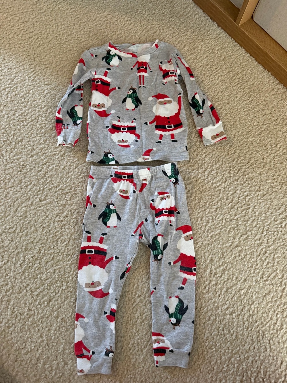 Carter's Grey Santa & Penguin Holiday Pajama Set with Red Accents